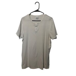 Reigning Champ Henley Shirt Mens Large Off White Pima Cotton Short Sleeve Snap